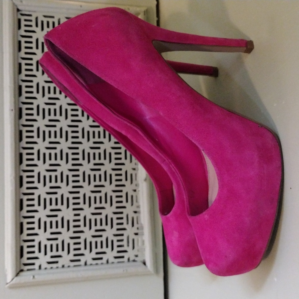 Women's Carvela Kurt Geiger 38 hot rich Barbie pink 5" heel platform pumps - Picture 3 of 6